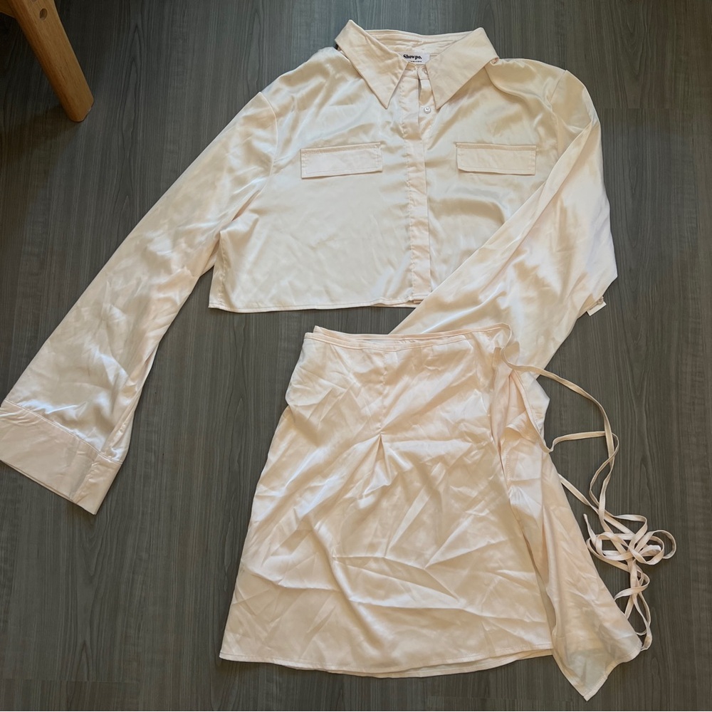 Showpo Light Pink Mini Wrap Skirt and Top Set